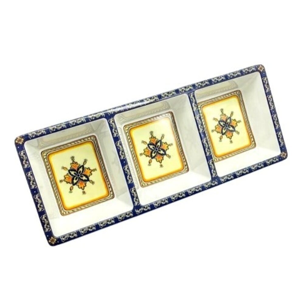 Le Cadeaux Malaga 3-Section Melamine Serving Tray NWT